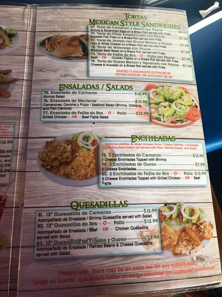 Menu at Mariscos La Reyna restaurant, Grand Prairie, 730 W Main St