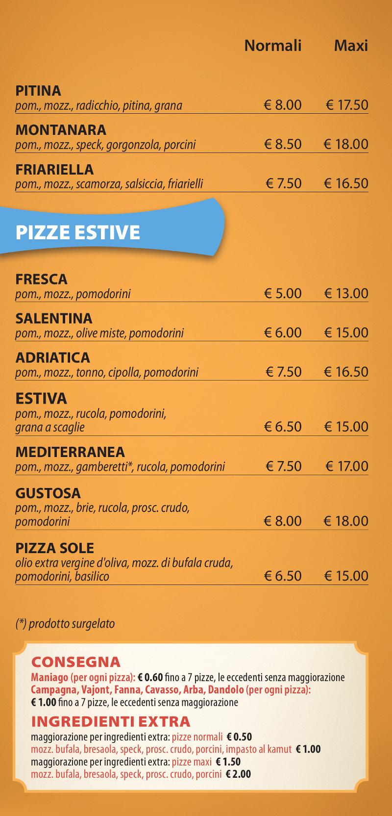 Menu at Pizzeria All' Angolo, Maniago