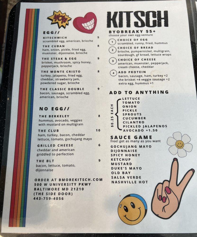 Menu at Kitsch pub & bar, Baltimore