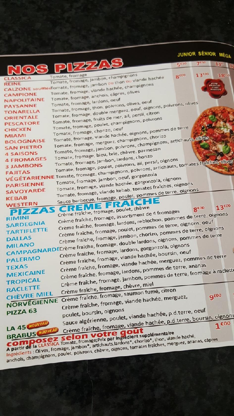 Menu at Pizza c63 restaurant, Étampes