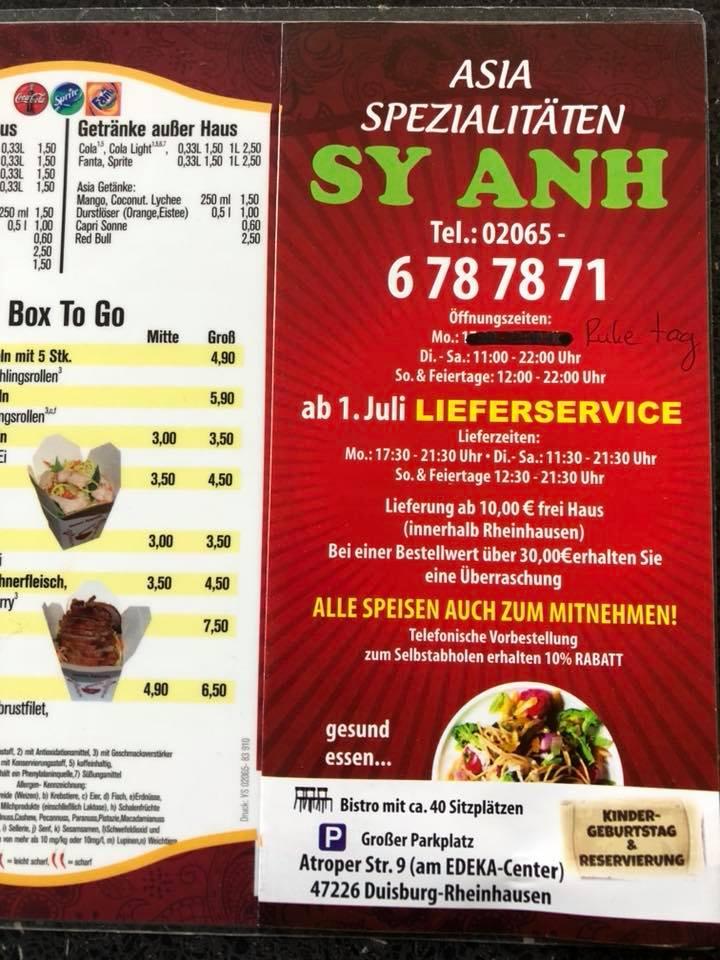 Menu at Asia Express Duisburg Rheinhausen fast food, Duisburg, Atroper