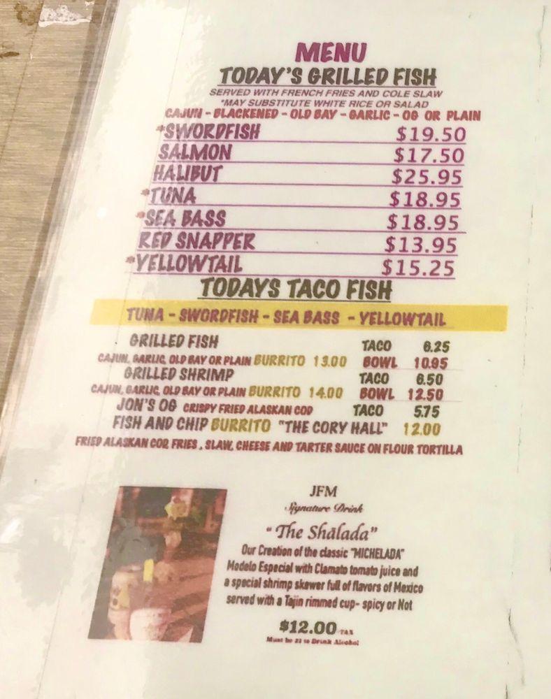 Menu at Jon's Fish Market restaurant, Dana Point
