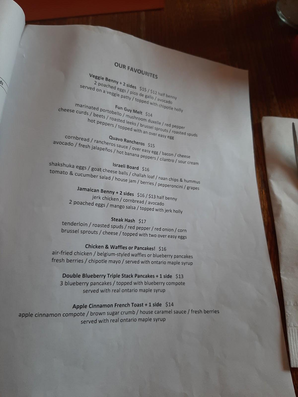 Menu au Chesterfield's Gastro Diner restaurant, Ottawa