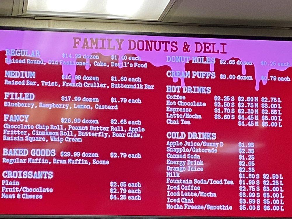 Menu at Family Donuts & Deli restaurant, Carmichael