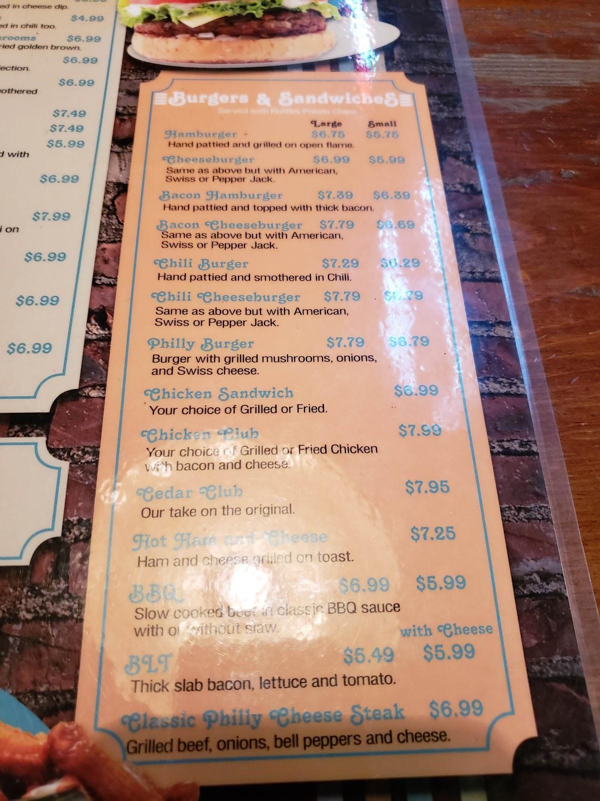 Menu at Cedar Lounge steakhouse, Morrilton
