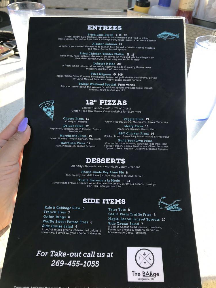 Menu at The BARge, Saugatuck