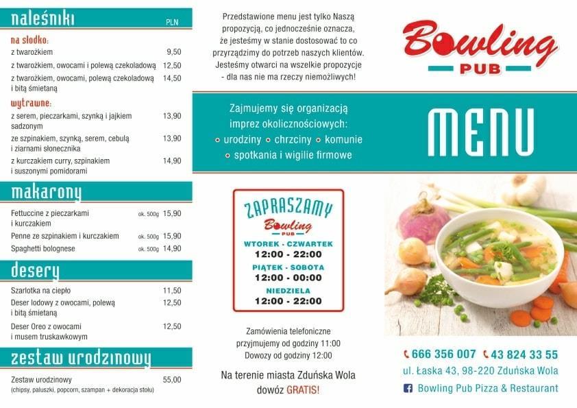 Menu at Bowling Pub Pizza & Restaurant, Zdunska Wola