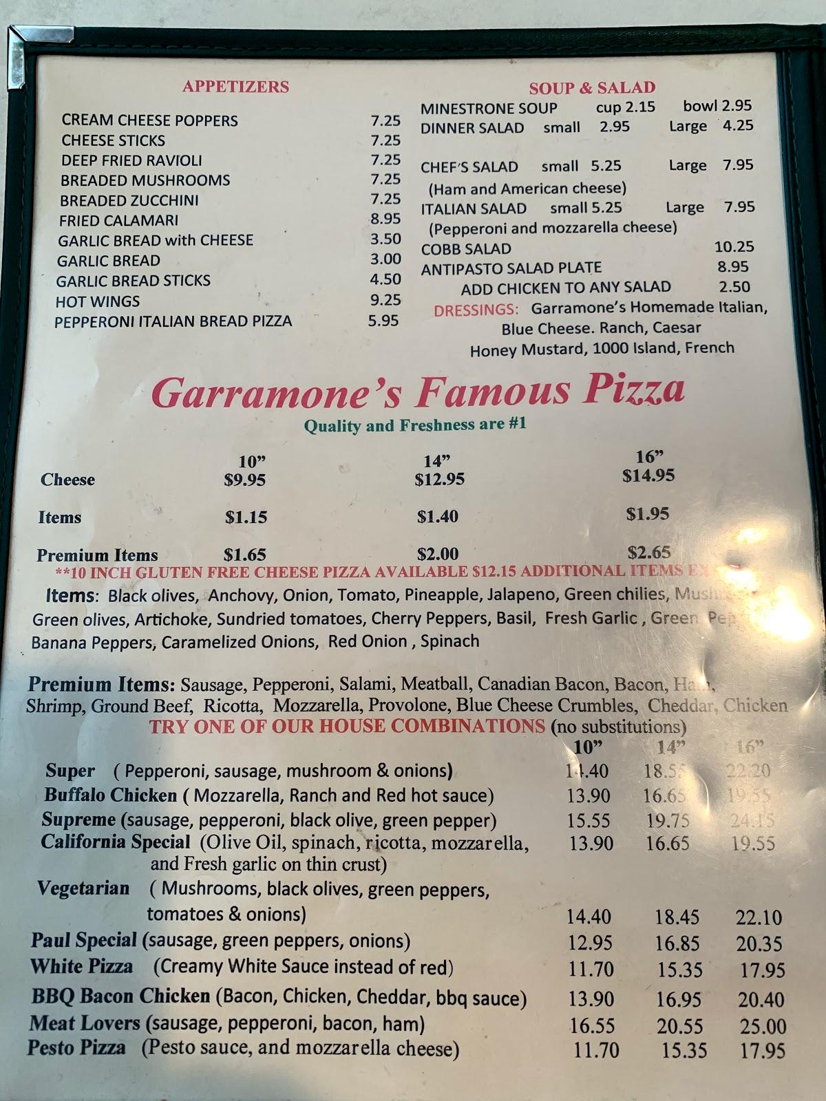 Menu at Garramone's Pizza and Italian Restaurant, Lakewood