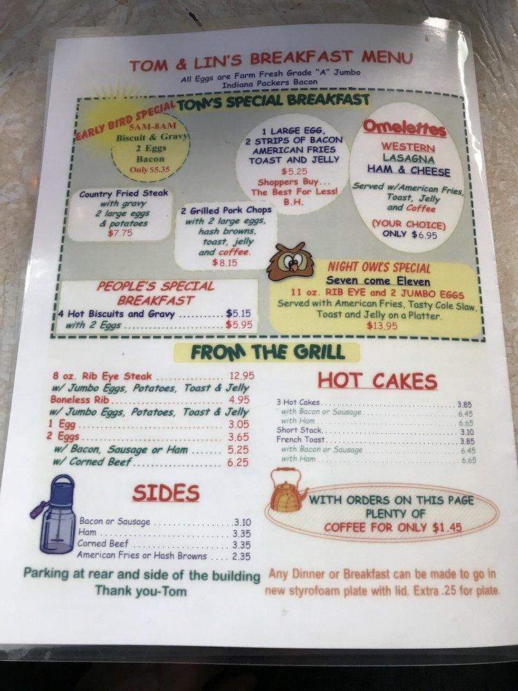 Menu at Tom & Lin's restaurant, South Bend