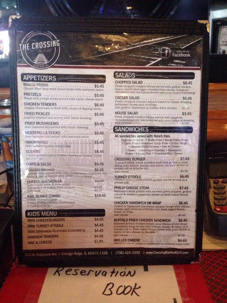 Menu at The Crossing Bar & Grill, Chicago Ridge