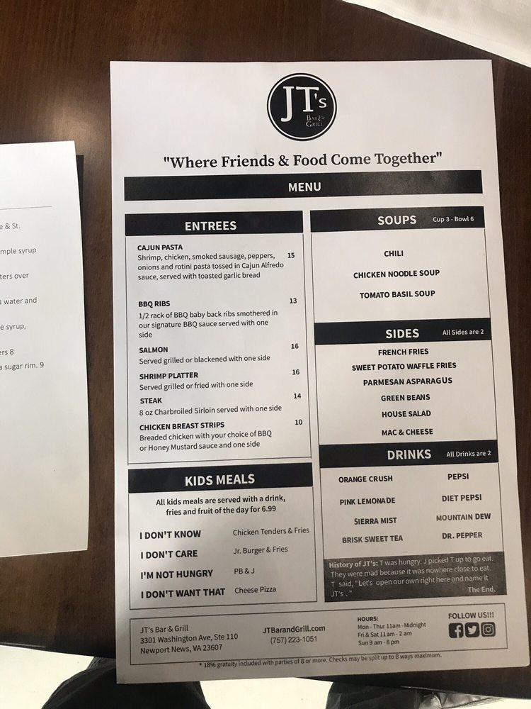 Menu at JT's Bar & Grill, Newport News