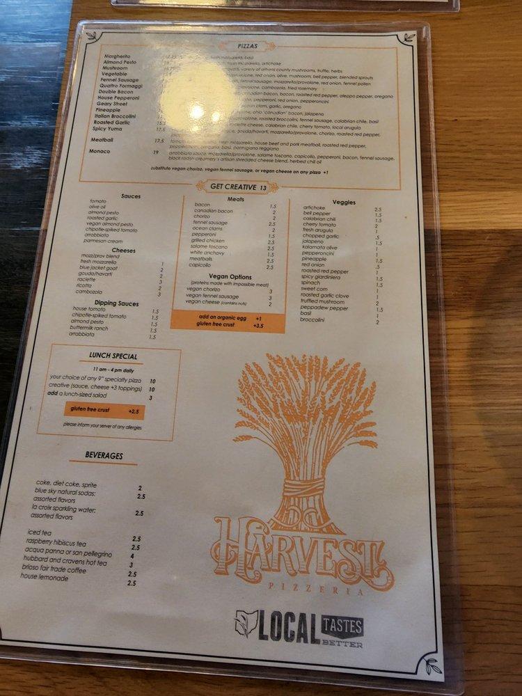 Menu at Harvest Bar + Kitchen Brewery District, Columbus, 940 S Front St