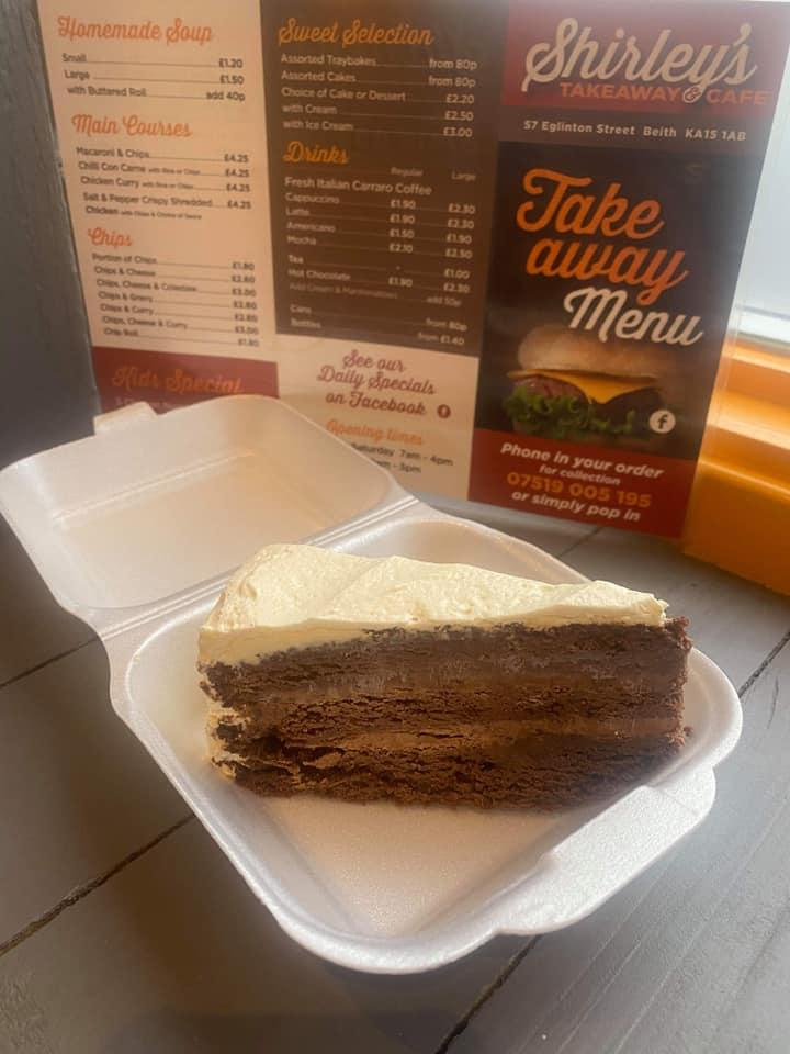Menu at Shirley’s Takeaway cafe, Beith