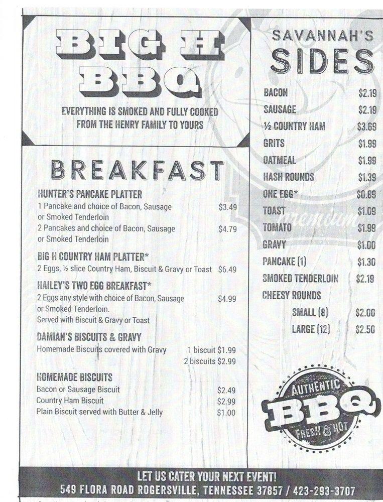 Menu at Big H BBQ, Rogersville