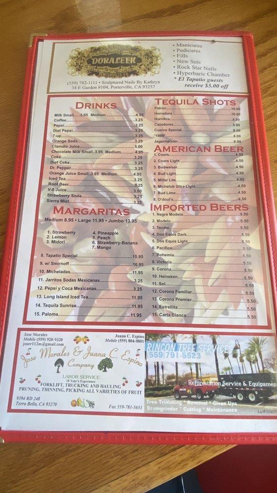 Menu at El Tapatio Restaurant, Porterville, 134 E Orange Ave