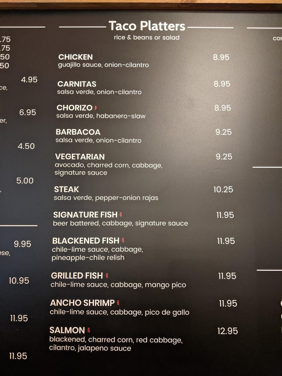 Menu at Fish Taco Tysons restaurant, Tysons