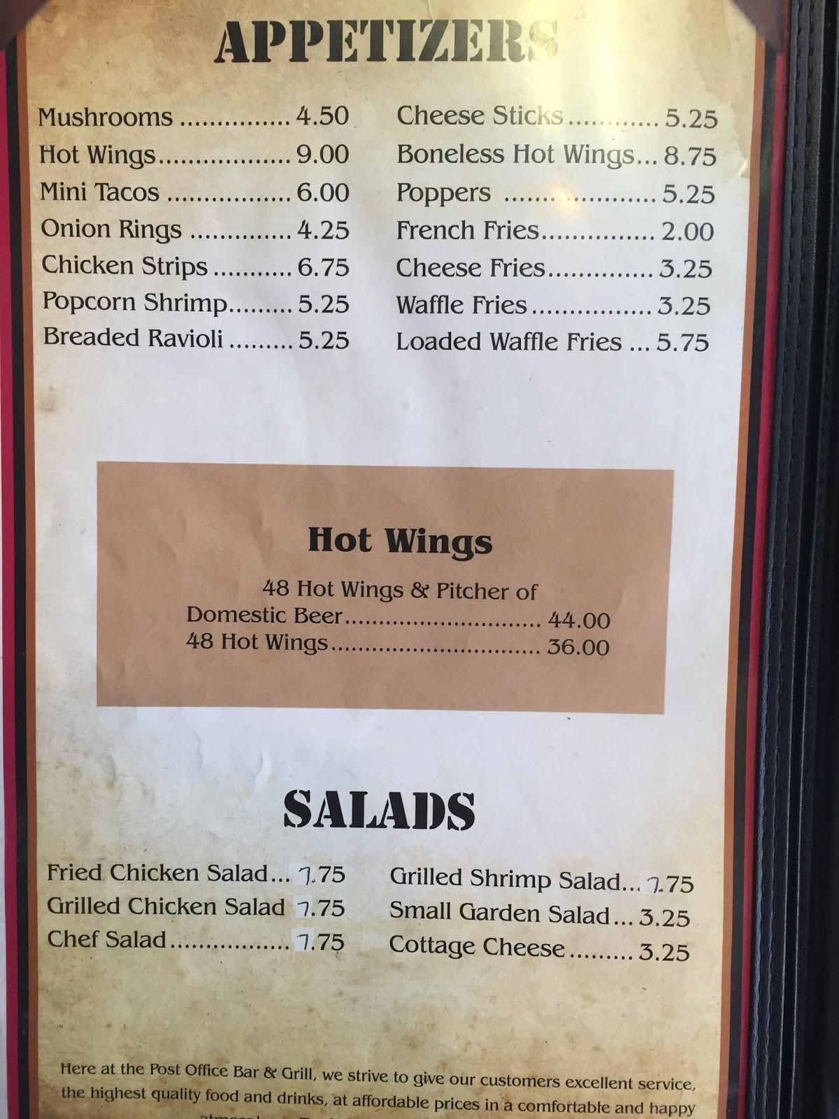 Carta de Post Office Bar & Grill, Fulton