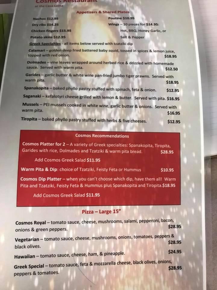 Menu at Cosmos Restaurant, Whitehorse
