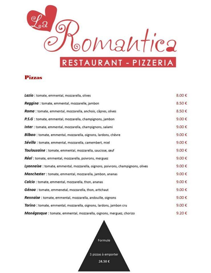 Menu Au La Romantica Pizzeria Saint Laurent Des Autels