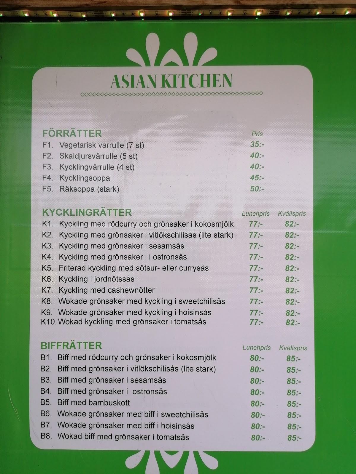 Menu at Asian Kitchen fast food, Linköping, Stationsgatan 18