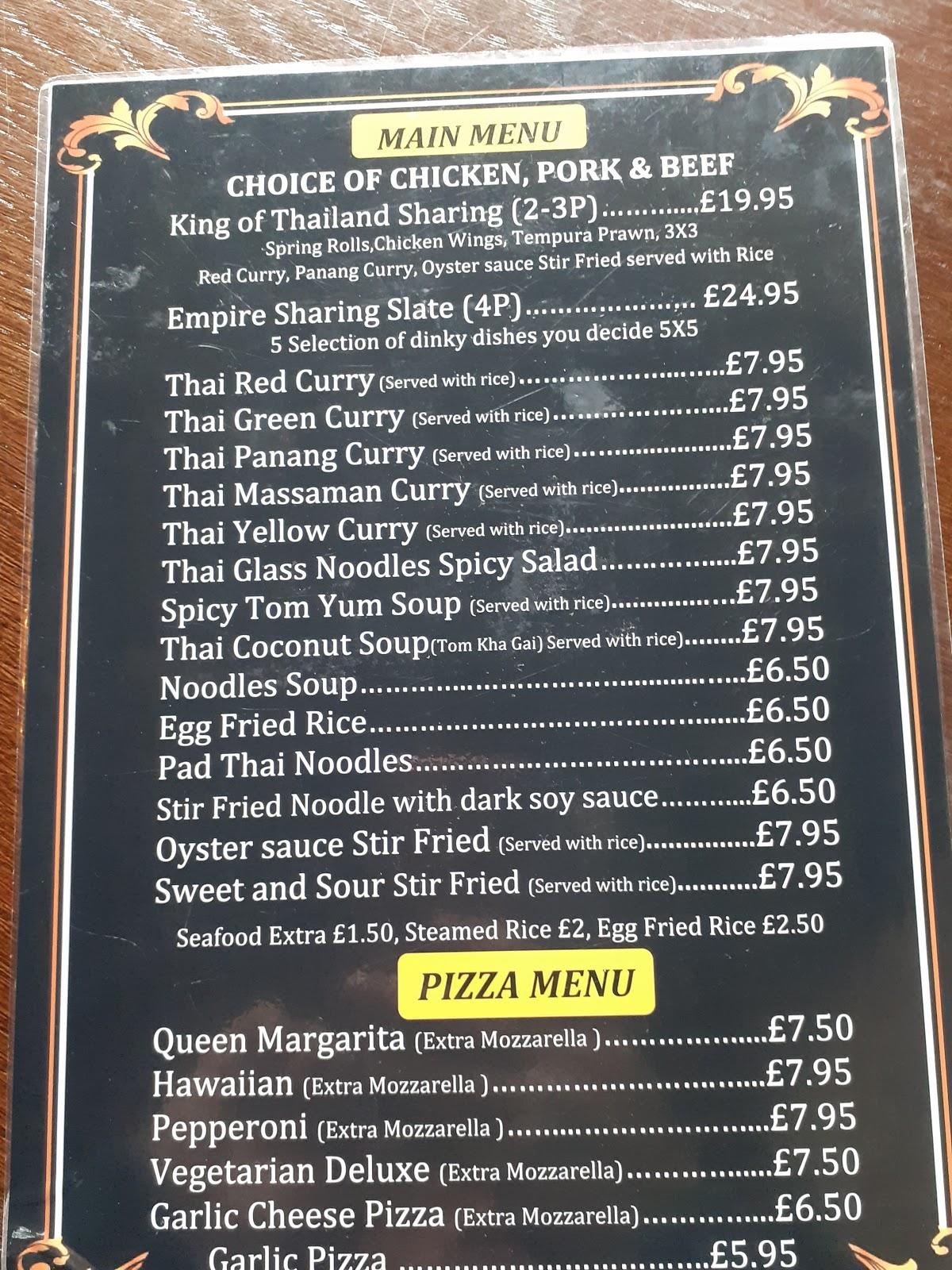 Menu at Empire Theatre champagne bar, Burnley