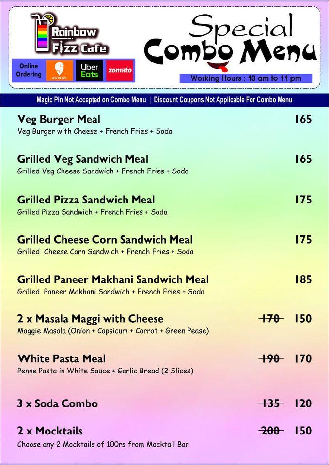 Rainbow Fizz Cafe menu