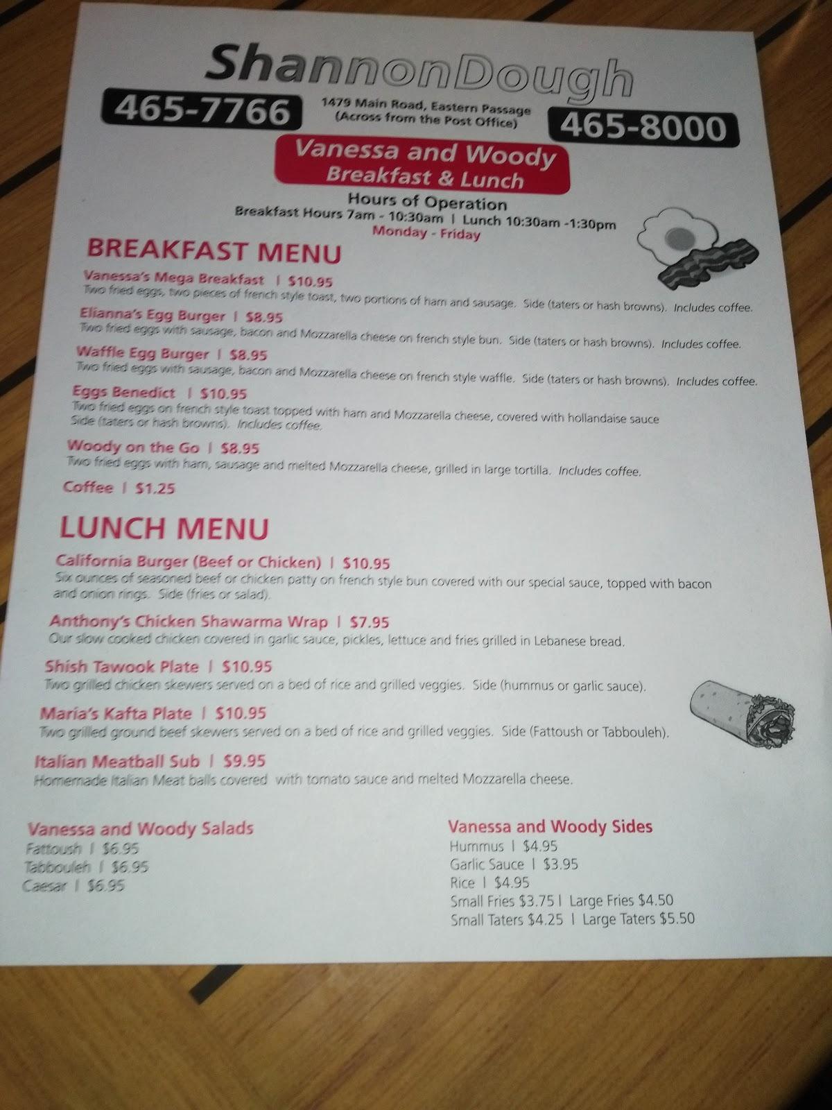 Menu at Shannon Dough Pizza pizzeria, Eastern Passage