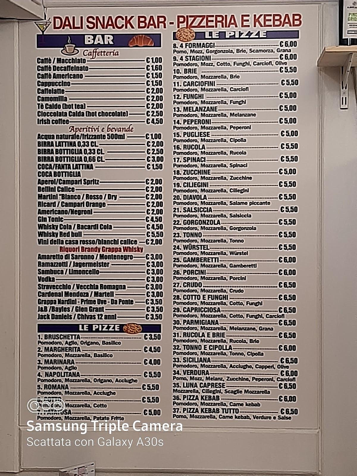 Menu at DALI SNACK BAR PIZZERIA E KEBAB, Venice