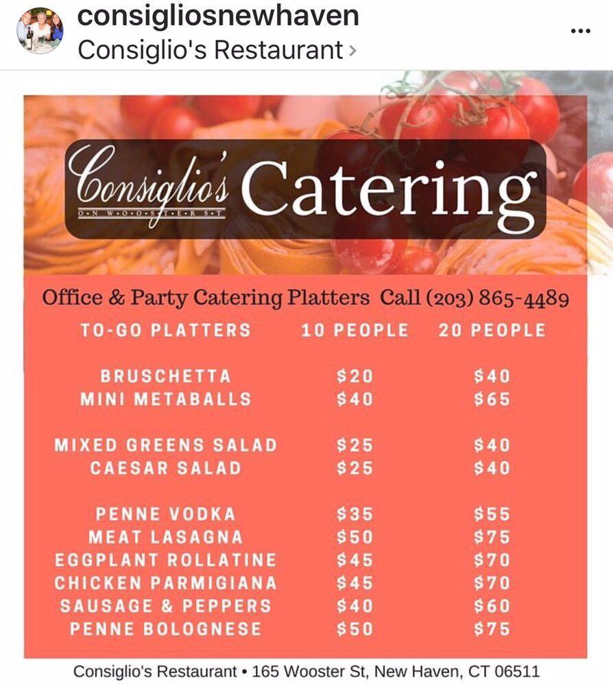 Menu at Consiglio's Restaurant, New Haven