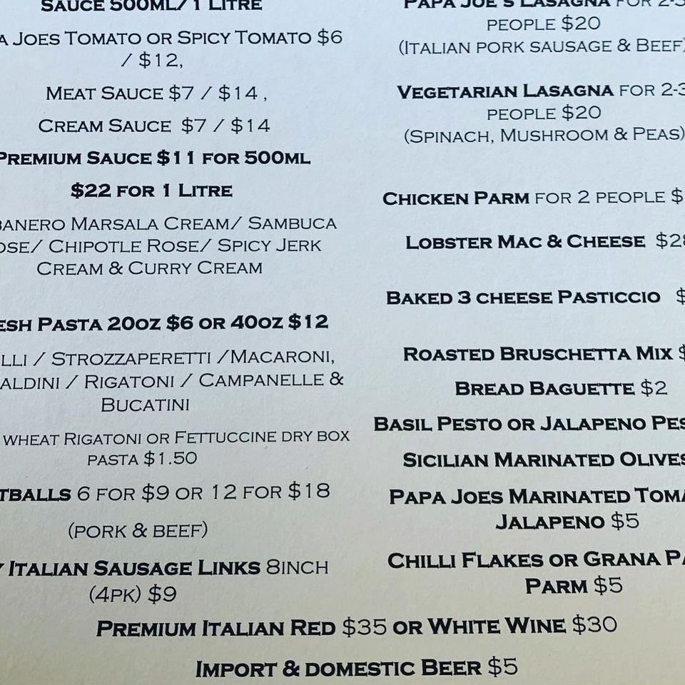 Menu at Amore Pasta South restaurant, Edmonton, 23 Ave NW