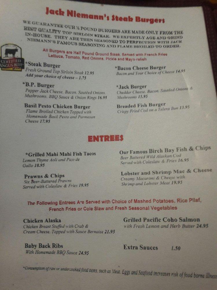 Menu at CJ's Beach House restaurant, Birch Bay