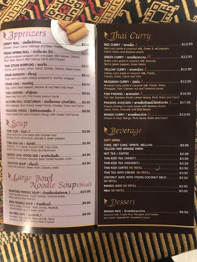 Menu at Thai Jasmine restaurant, Lima