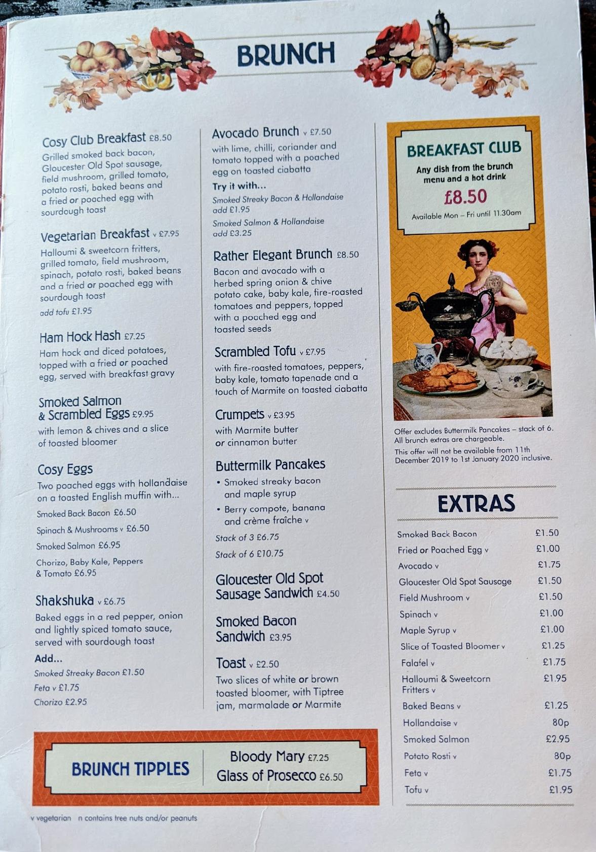 Menu at Cosy Club, Plymouth