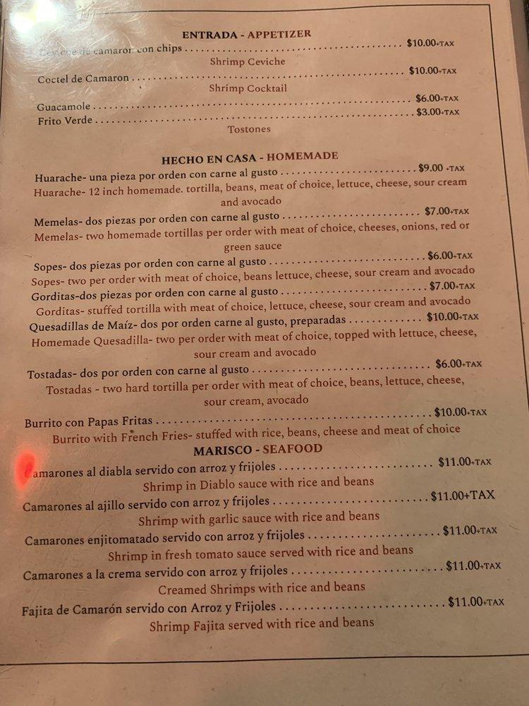 Menu at El Pastor restaurant, Haverstraw, 93 Broadway