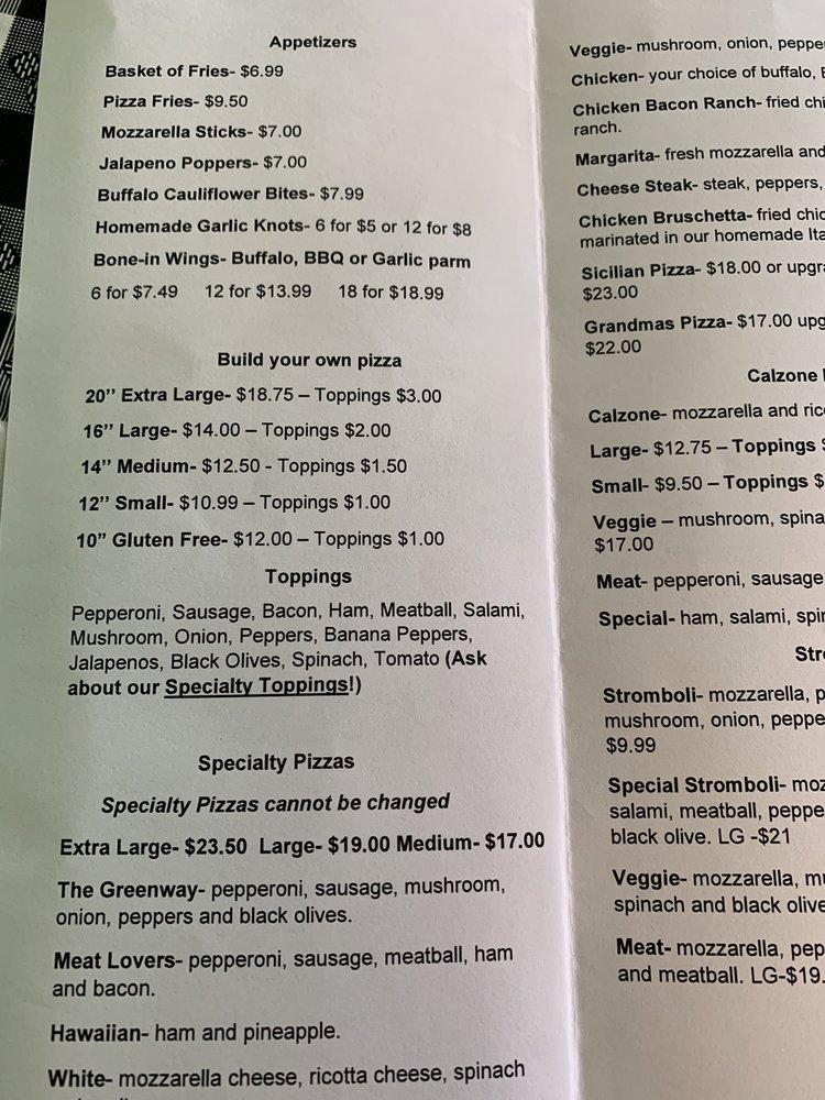 Menu at Greenway Pizza pizzeria, Morganton