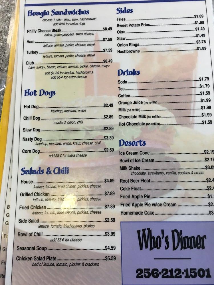 Menu At Who's Diner&Restaurant, Alexander City, AL-22