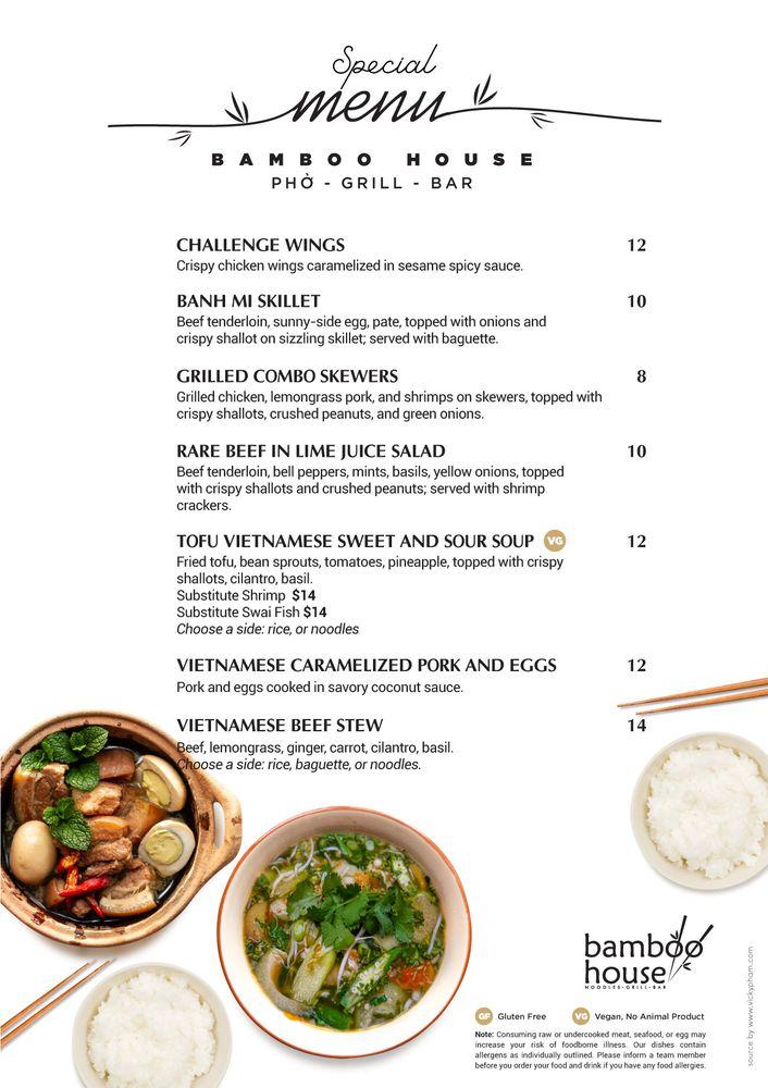 Menu at Bamboo House restaurant, Portland