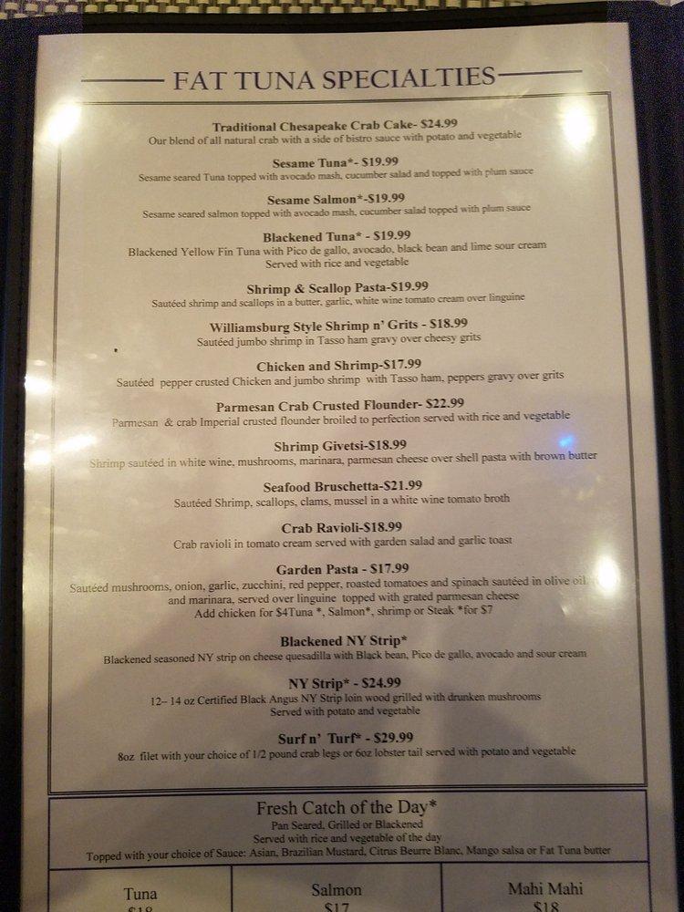 Menu at Fat Tuna Grill & Oyster House restaurant, Williamsburg