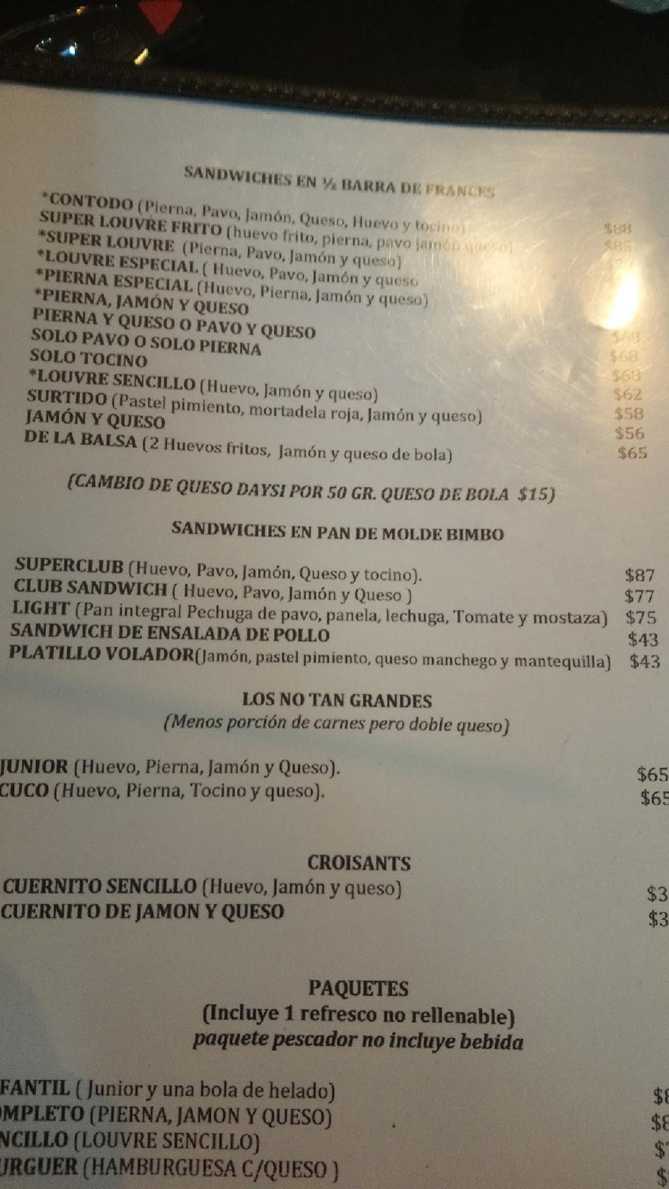 Carta de Cafe Louvre, Merida, Av Jose Diaz Bolio 75