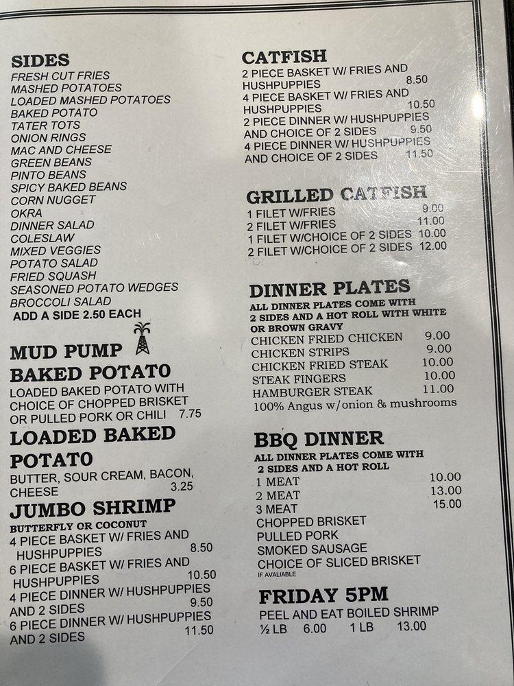 Menu at Oilspill restaurant, Madill