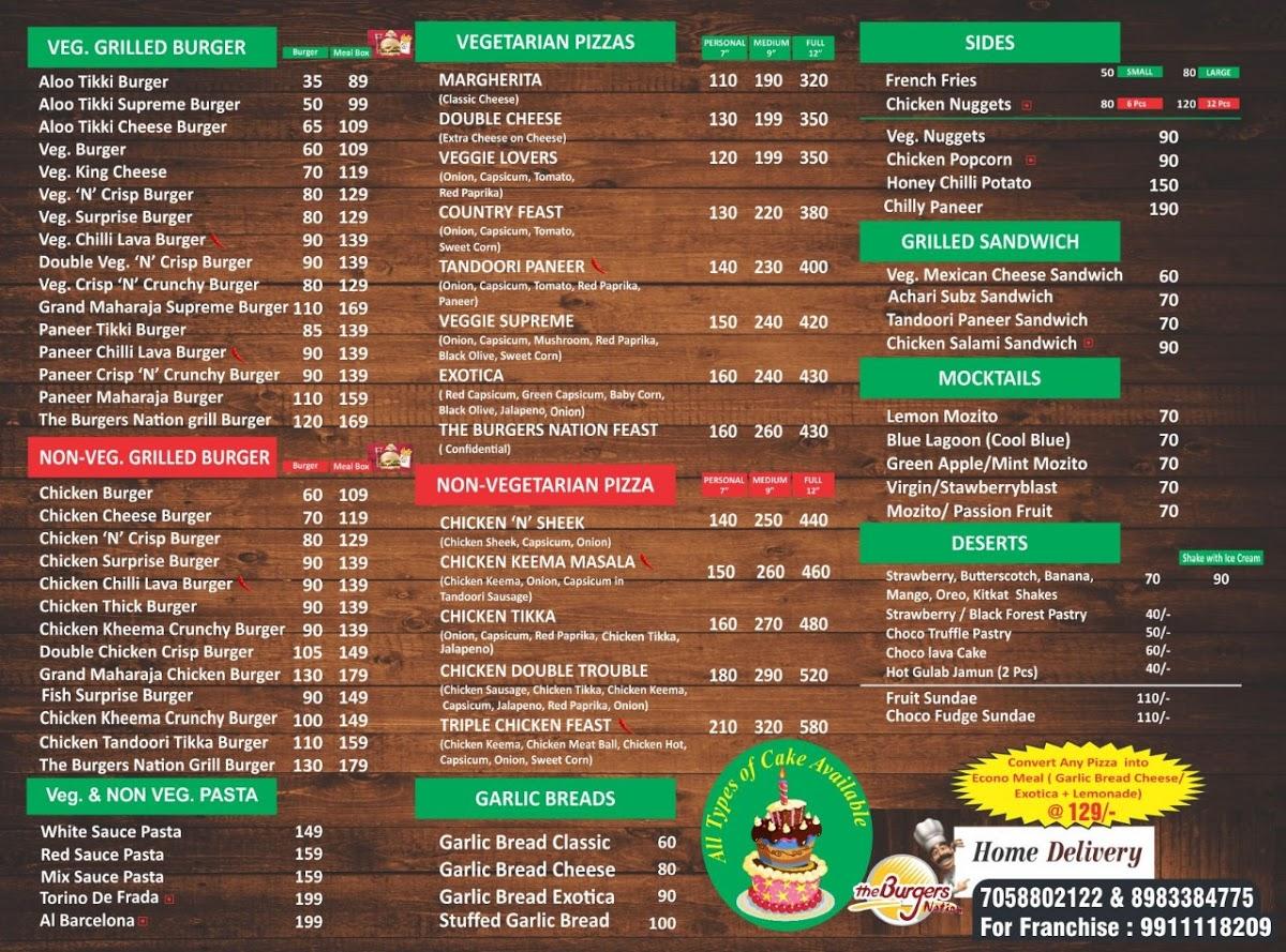 The Burgers Nation, Mahad menu