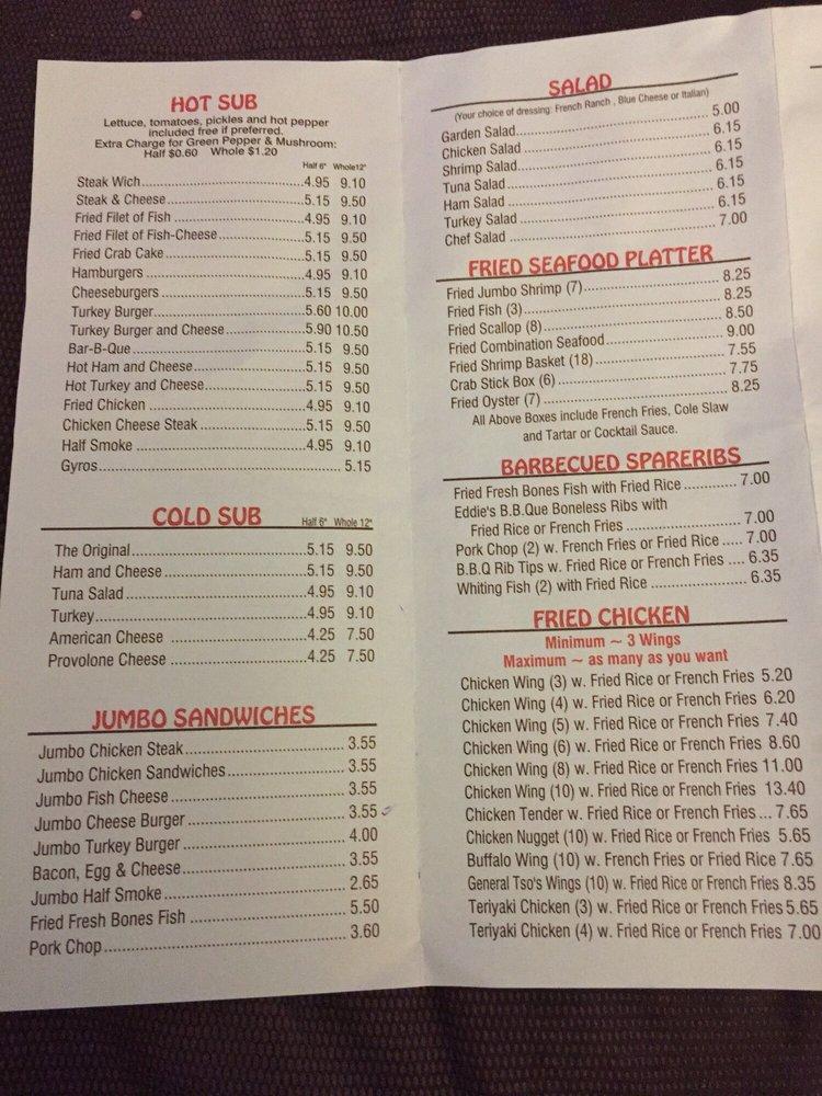 Menu at Eddie's Carryout fast food, Fort Washington