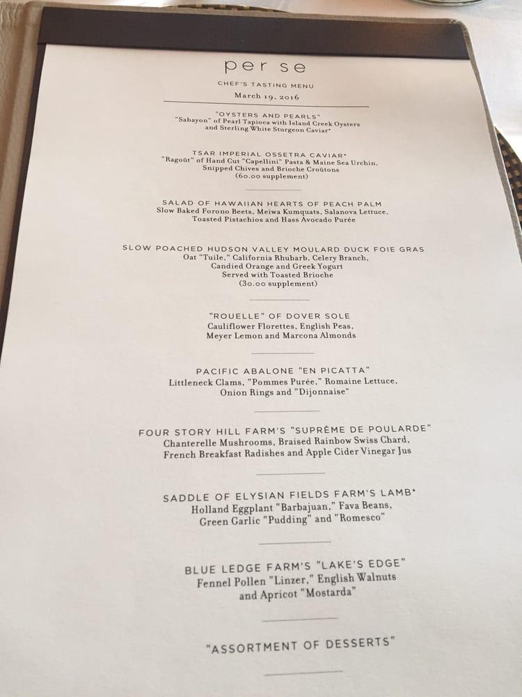 Menu at Per Se restaurant, West New York
