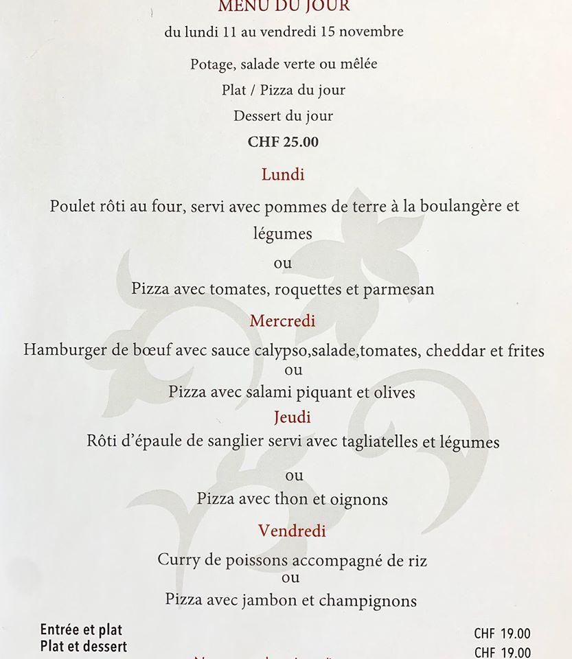 Menu da Le Manoir Vionnaz, Vionnaz