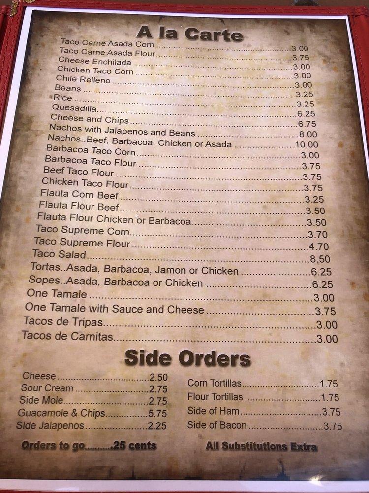 Menu at El Charro Tapatio restaurant, Porterville, S Main St