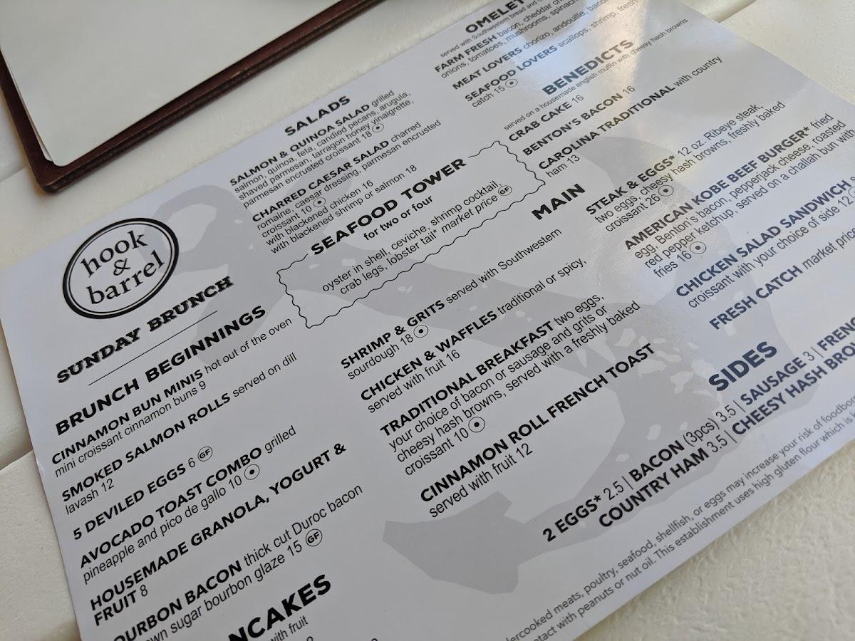Menu at Hook & Barrel, Myrtle Beach