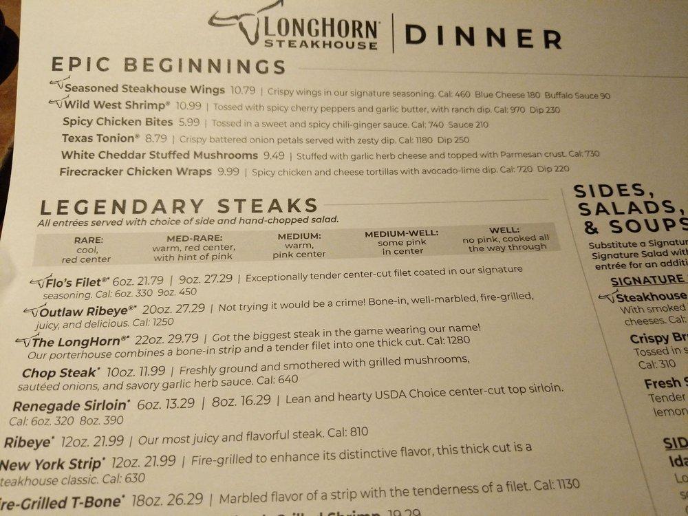 Menu at LongHorn Steakhouse, Gastonia