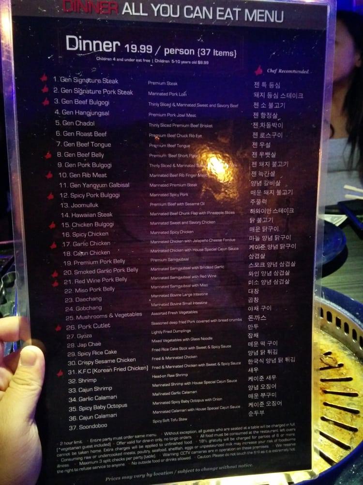 Menu at Gen Korean BBQ House, West Covina