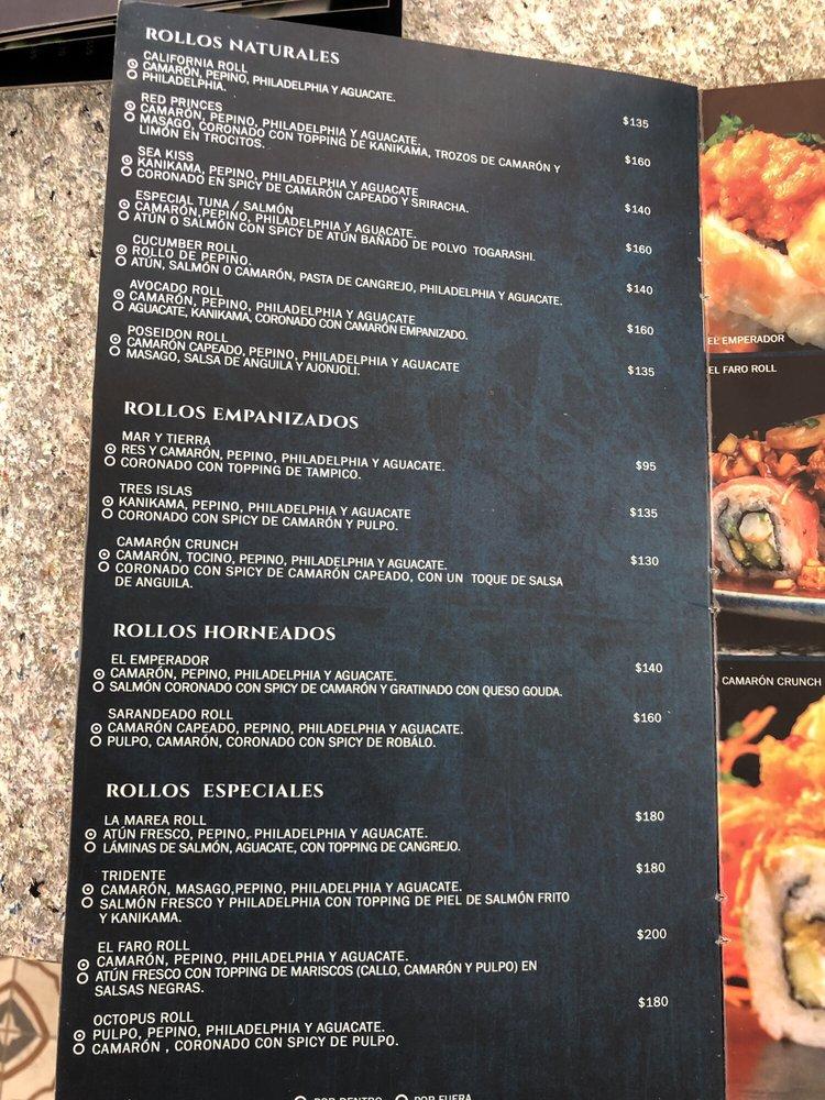 Menu at La Marea Mazatlán pub & bar, Mazatlán, Cam. a Observatorio 11