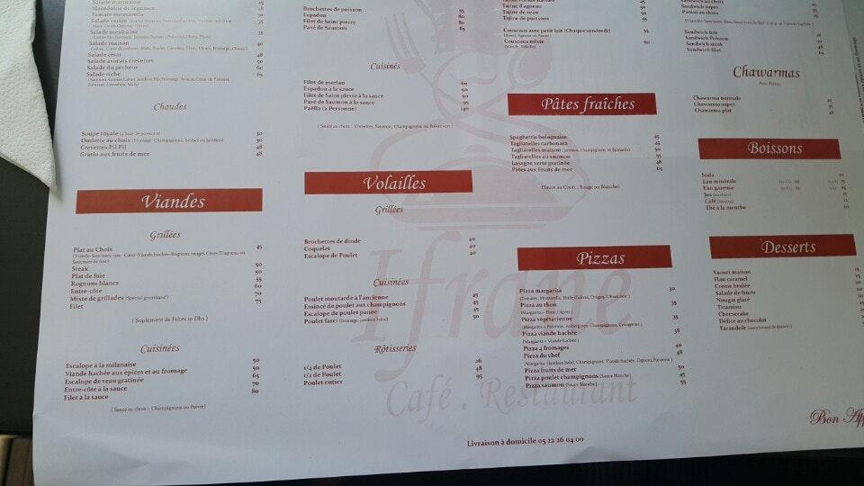 Carta de Ifrane restaurant Casablanca, Casablanca
